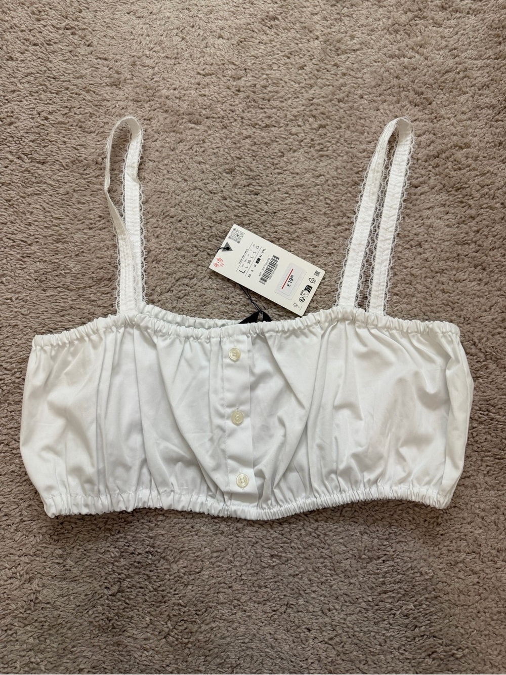 Zara White Lace-Trim Bralette Crop Top